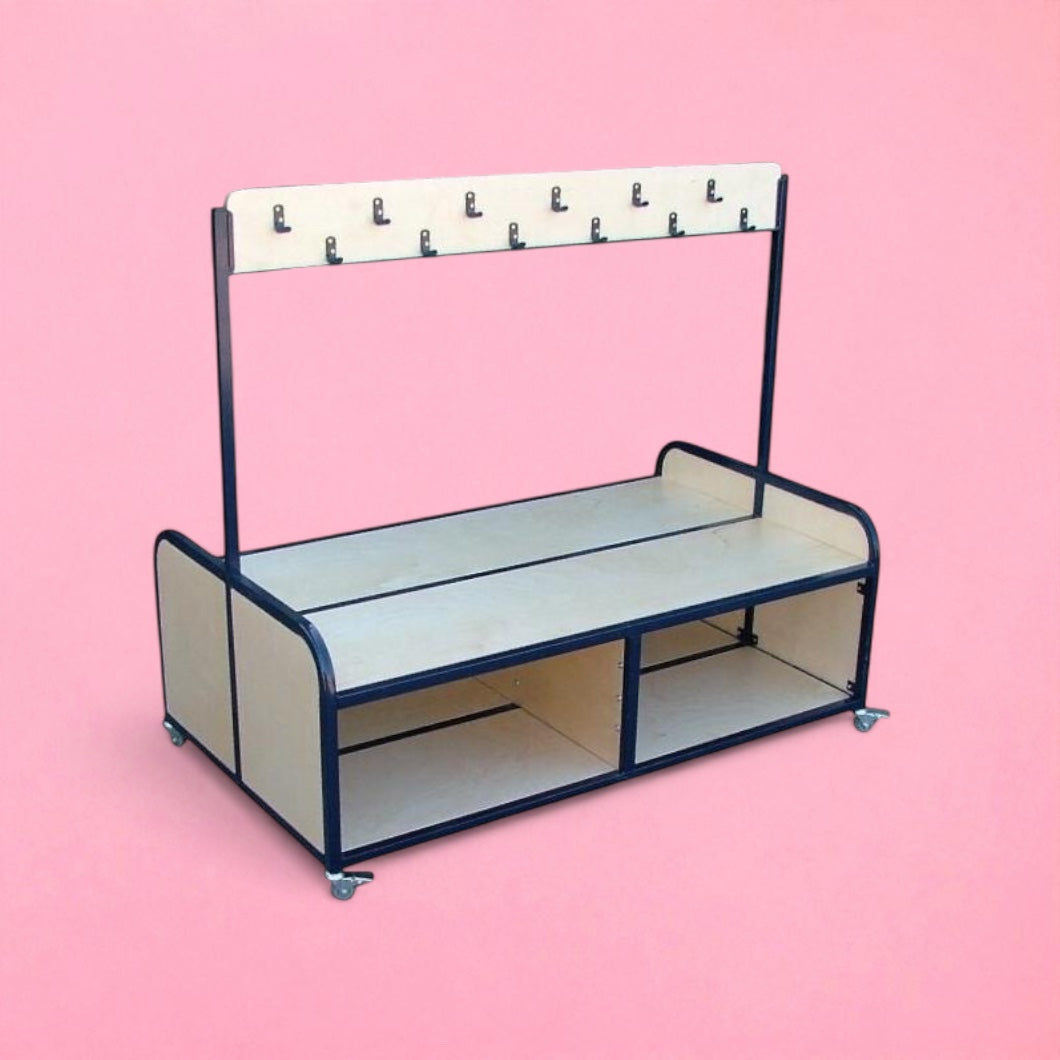 Double sided cloakroom bench trolley