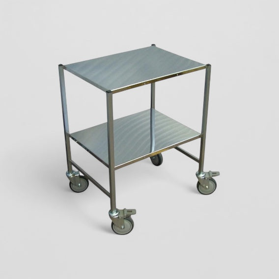 2 tier flat shelf stainless steel trolley