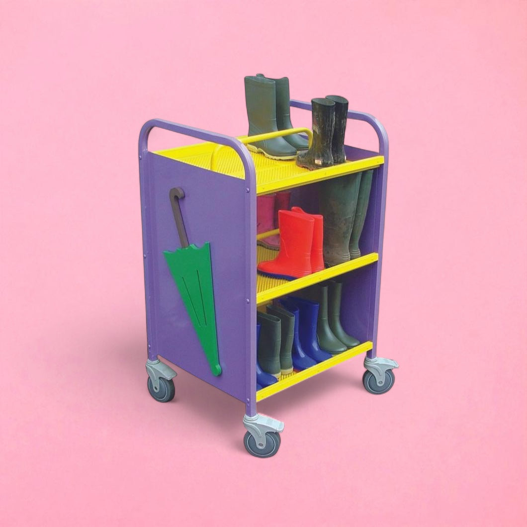 Compact cloakroom welly trolley