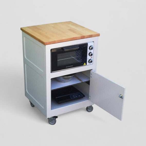 Mini wood panelled cooking unit