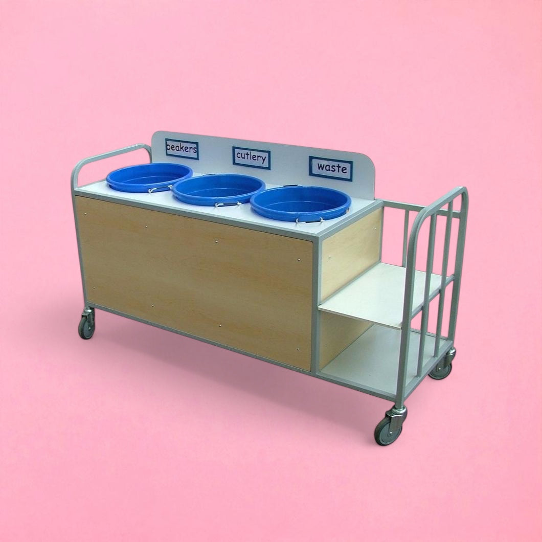 Basics stainless steel frame clearing trolley with plates & tray storage