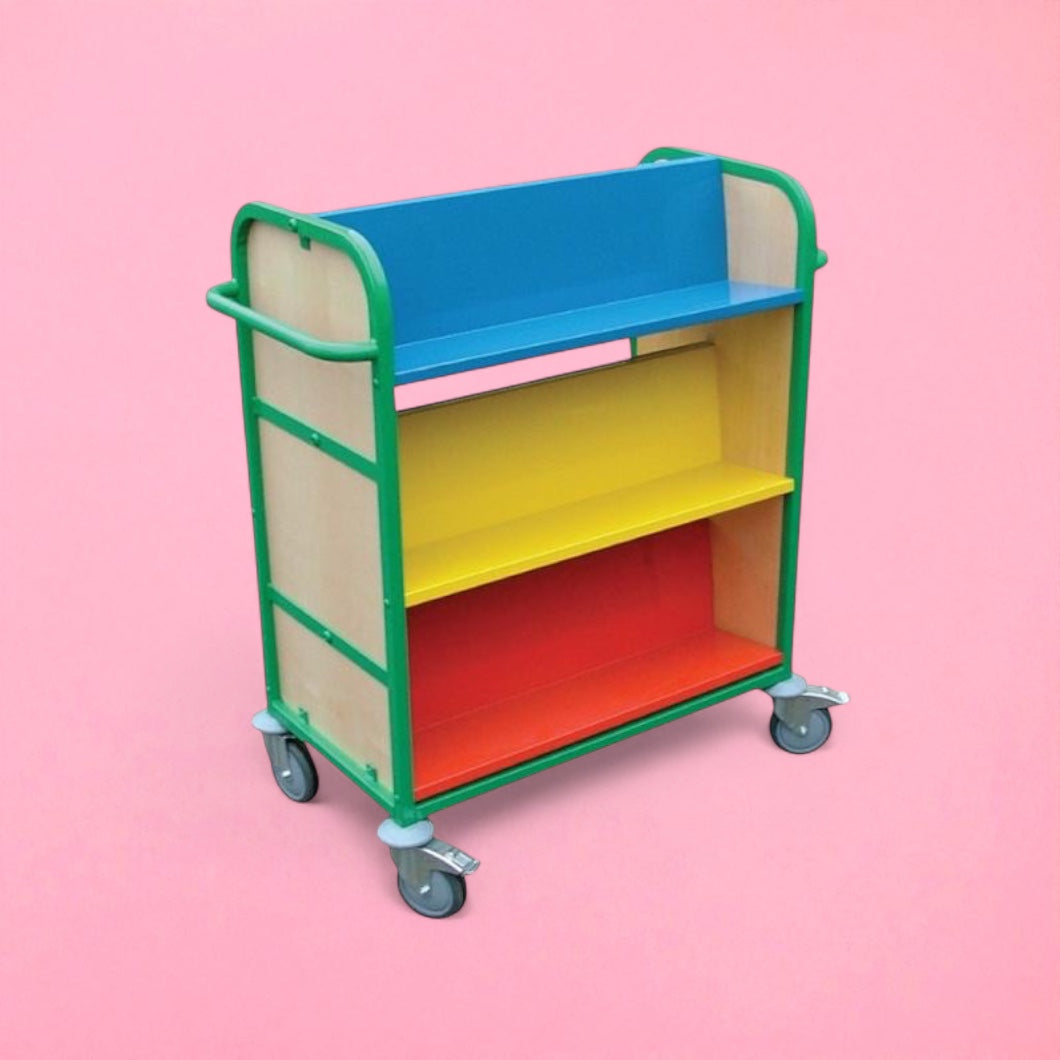 Multi coloured book trolley