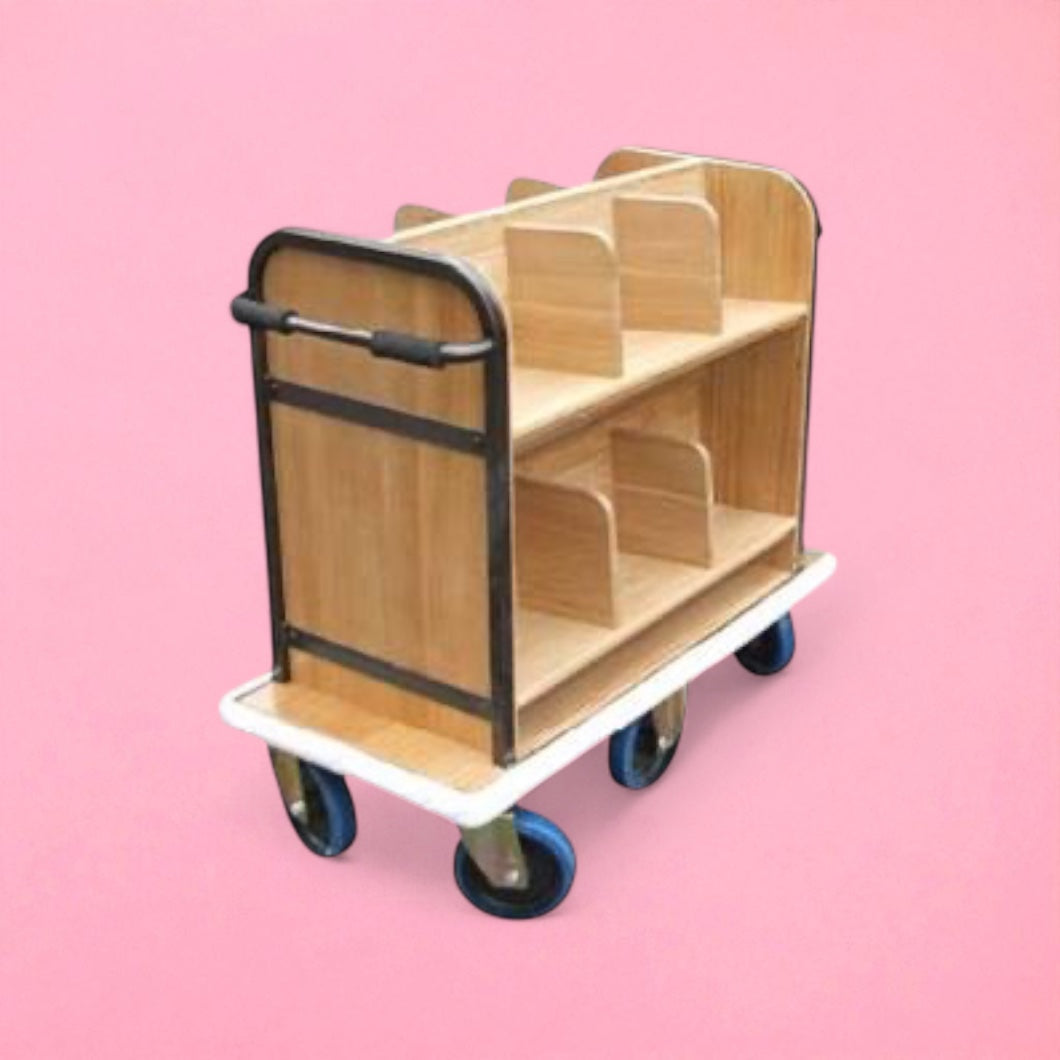 Solid oak book trolley