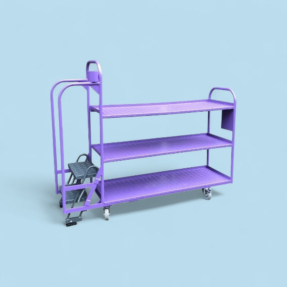 Three shelf step trolley