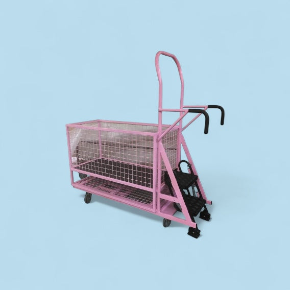 Step trolley with mesh basket