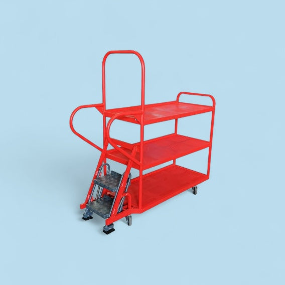 Three shelf step trolley