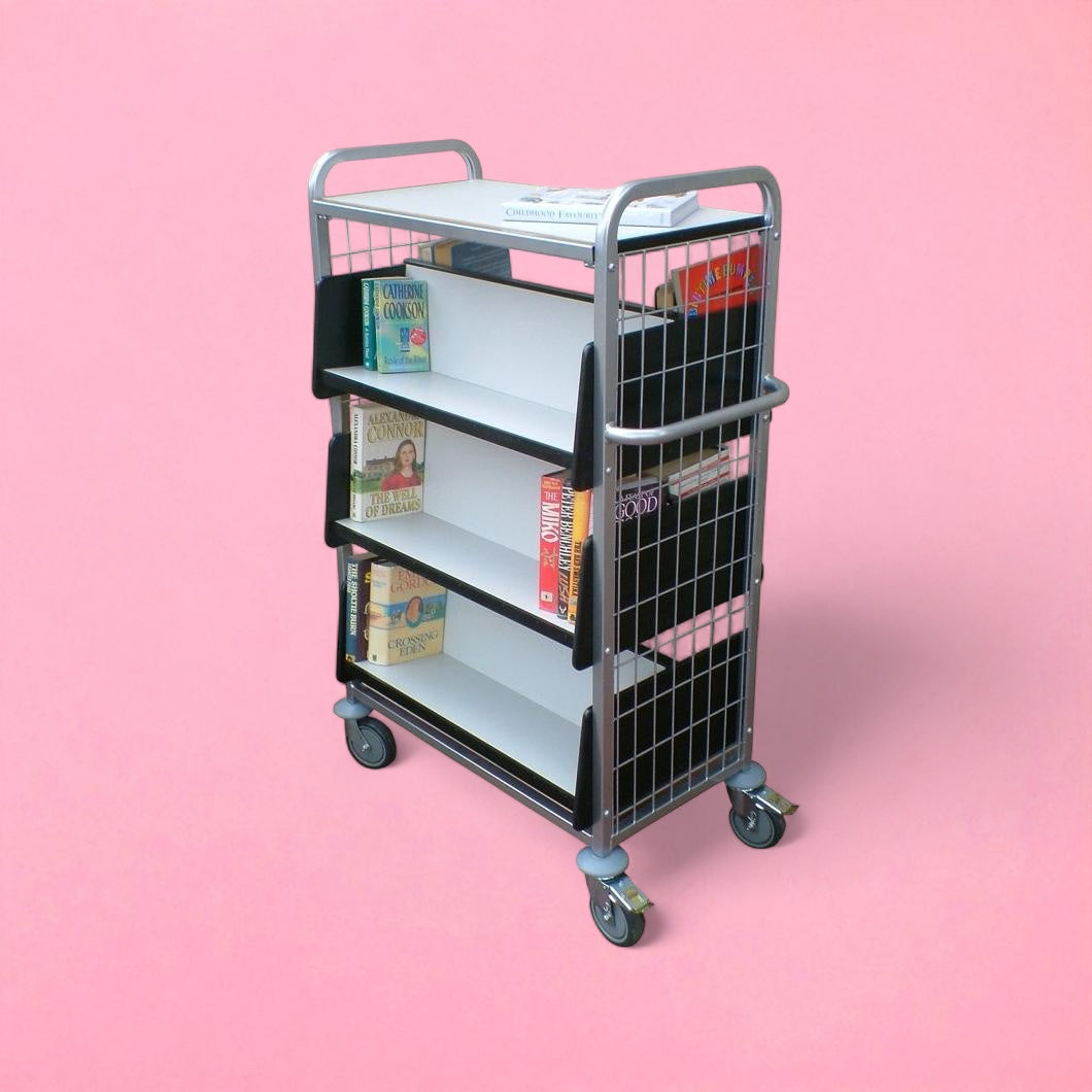 Wood and steel book trolley