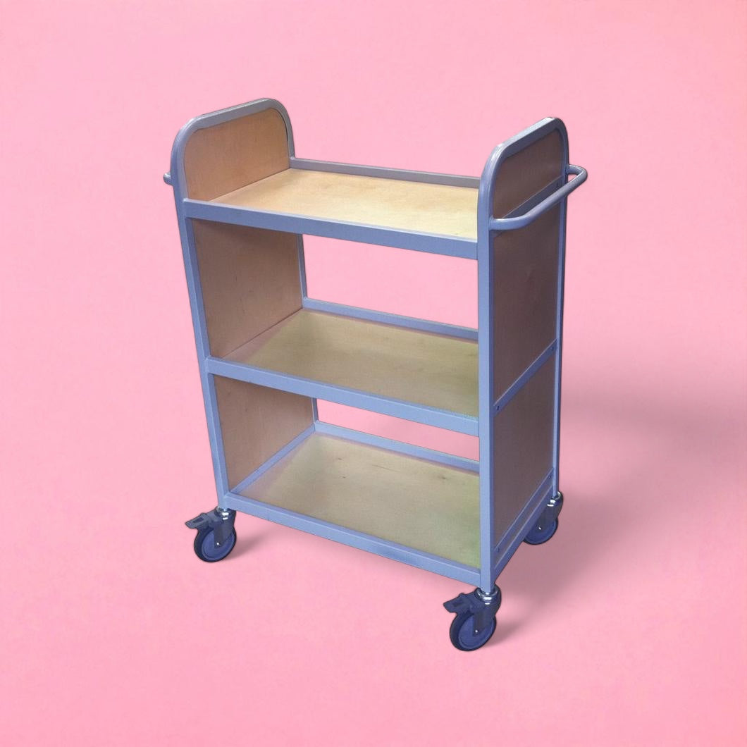 Wood and steel book trolley