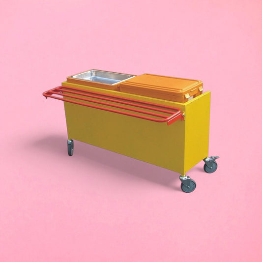 Large hot box trolley with tray rail