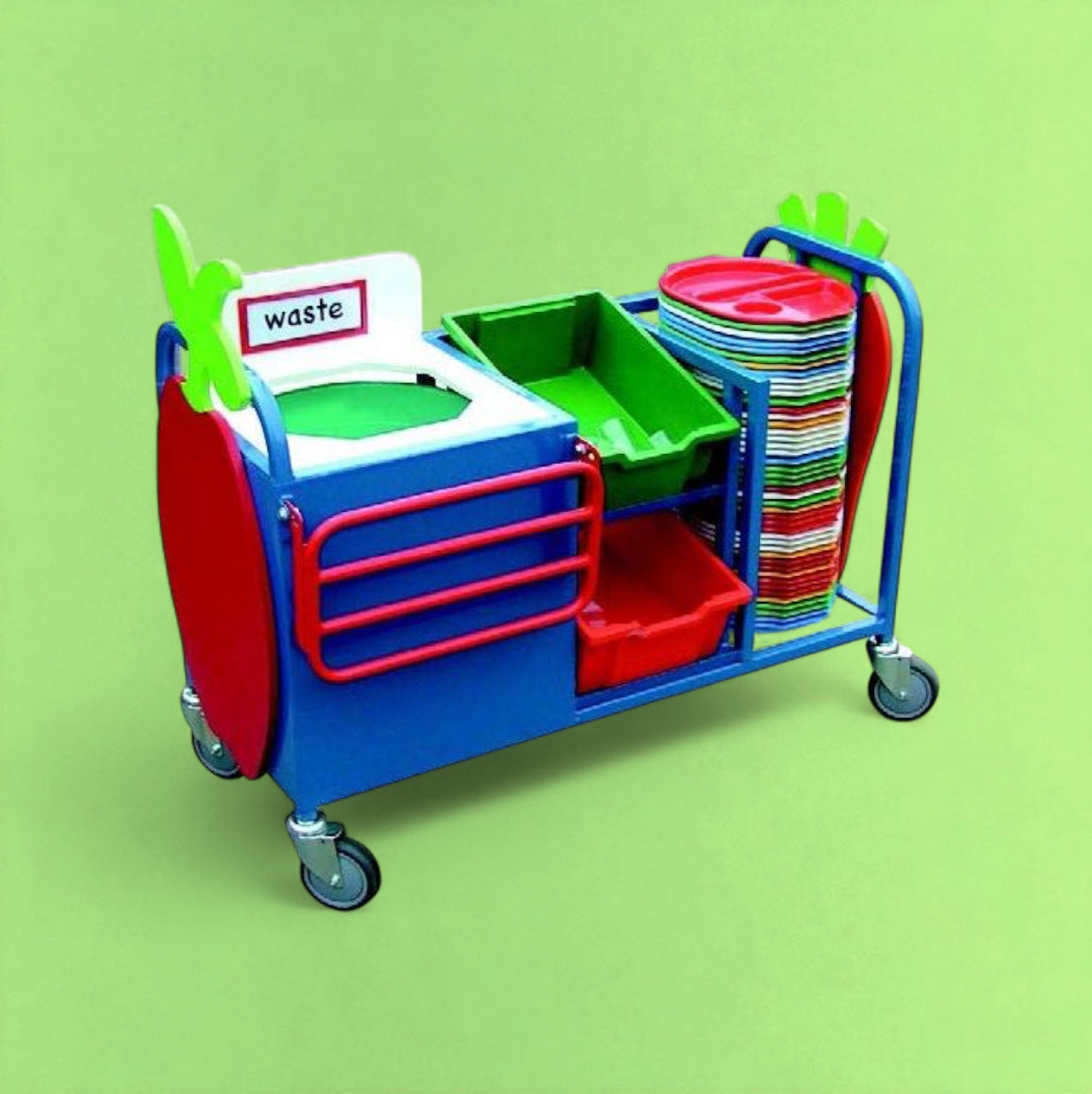Mini waste trolley with tray runner