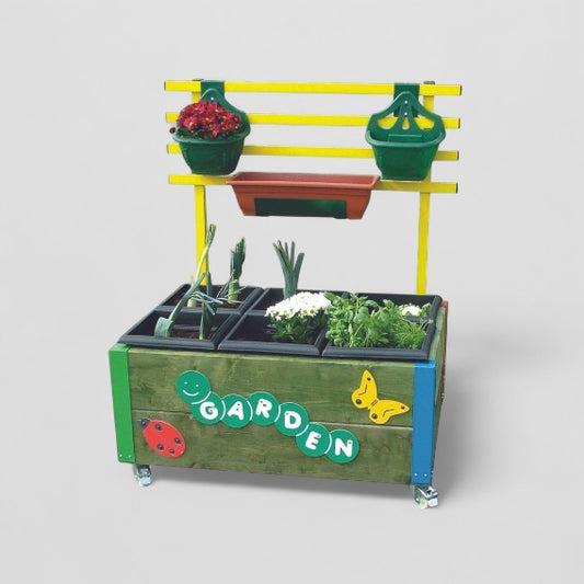Rectangular 6 planter garden box with hanging rail and castors