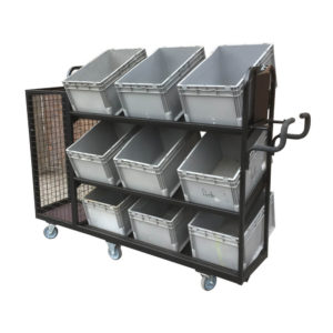 Tilt Tote Box Trolley With Mesh Cage End