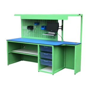 Work Bench With Drawers And Peg Board Back