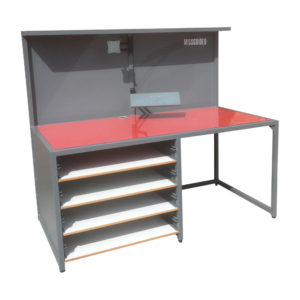 Steel Grey And Red Work Bench With Shelves