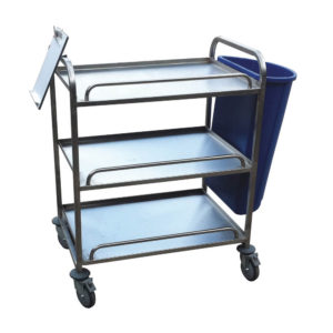 3 Tier Flat Shelf Stainless Trolley With Bin